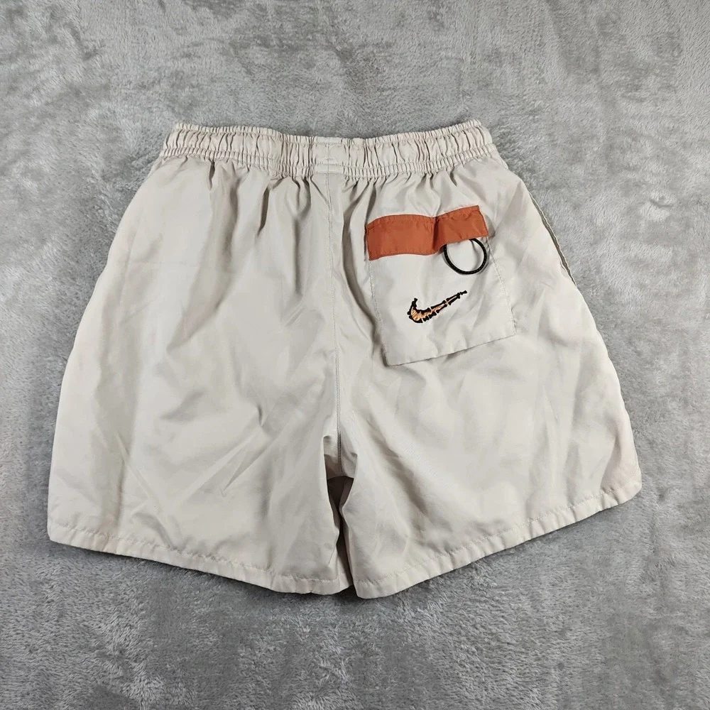 Nike Shorts Men Medium Ivory Sun Club Mesh Lined Running Swim Trunks Embroidered